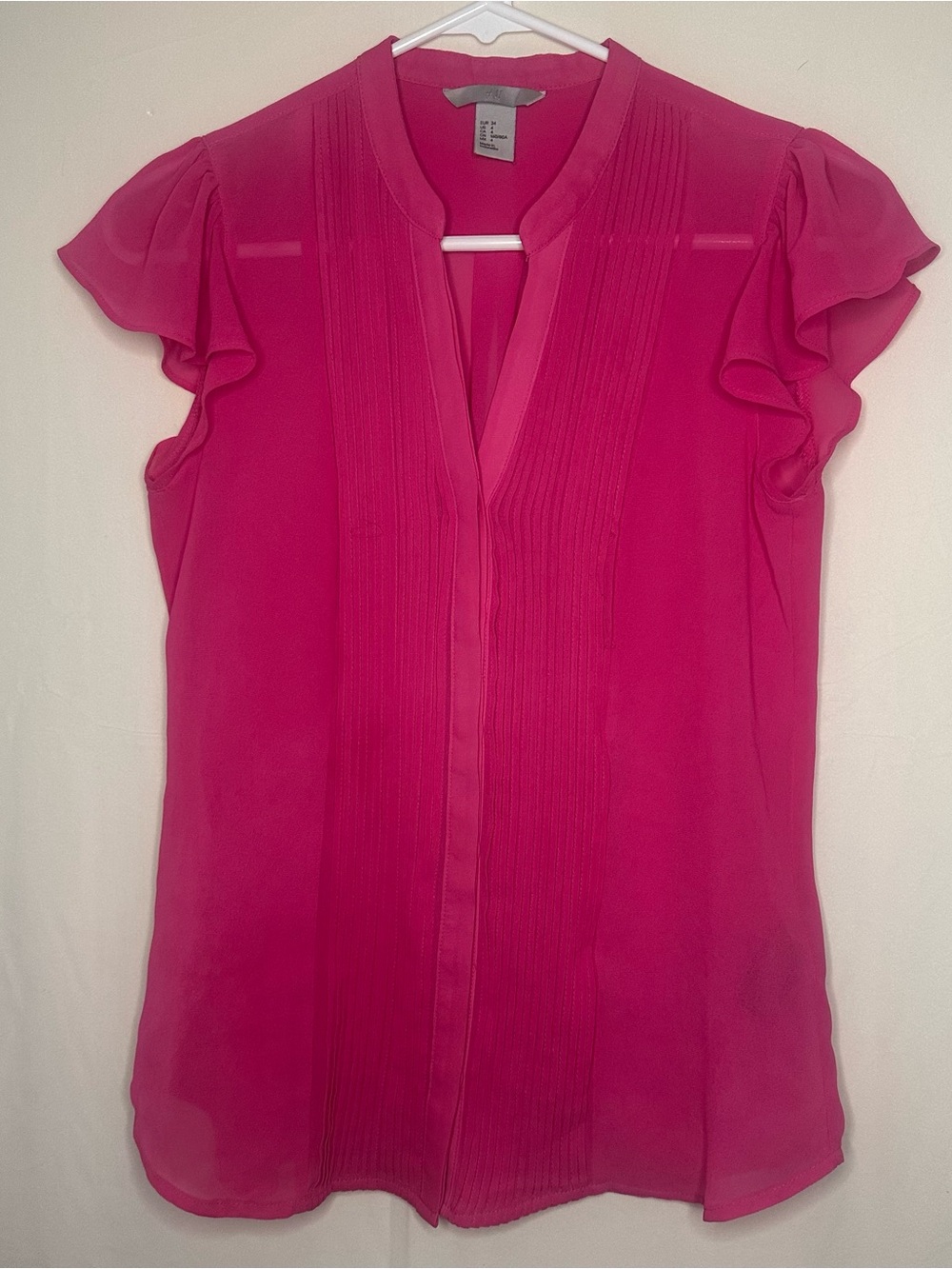 H&M Hot Pink Flutter Sleeve Pintuck Blouse Cottagecore Romantic librariancore 4